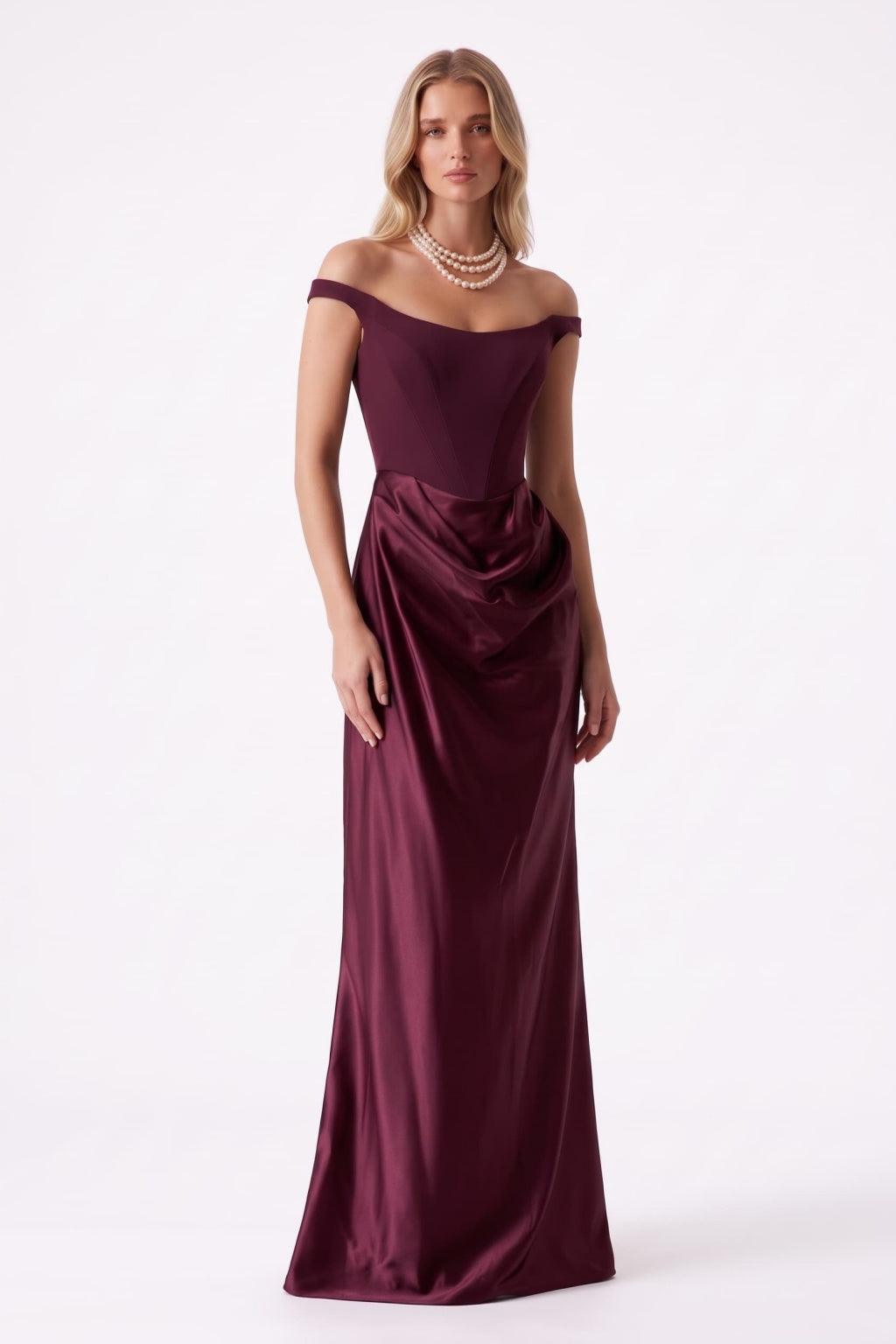 Sheath Floor Length Elastic Cloth Acetate Satin Special Occasion Dress CS1091 - Wine - COCOMELODY